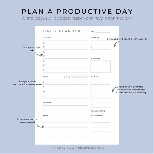 Daily Planner Printable Editable, Daily Planner Page, Minimalist Daily Planner, Undated Printable, To Do List, Letter/A4/A5/ US Letter Size