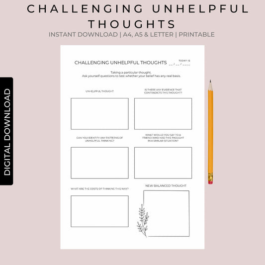 Challenging Unhelpful Thoughts Printable | Narcissistic Abuse Printable, Narcissistic Abuse Recovery, Trauma Recovery, Emotional Abuse