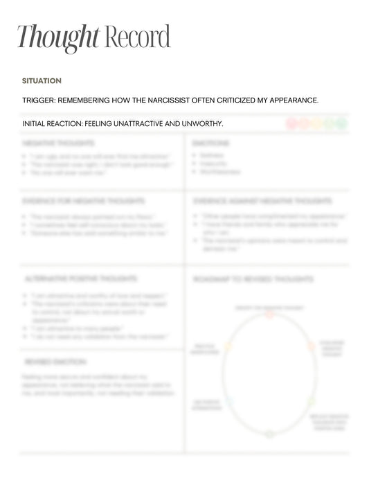 Narcissistic Abuse CBT Thought Journal, CBT Journal, Narcissistic Abuse Recovery, Emotional Abuse, Abuse Journal, Trauma Journal