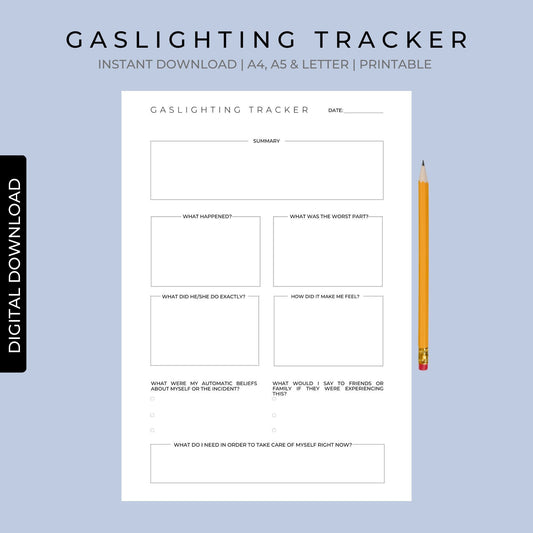 Gaslighting Tracker | Gaslight, Narcissistic Abuse Printable, Narcissistic Abuse Recovery, Narcissist, Abuse Survivor, Emotional Abuse