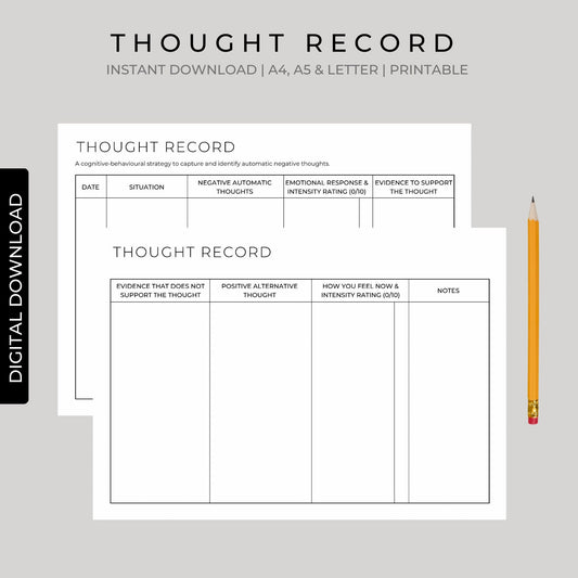 Thought Record | CBT Thought Diary | Narcissistic Abuse Recovery Printable Mental Health Printable | Emotional Abuse Printable
